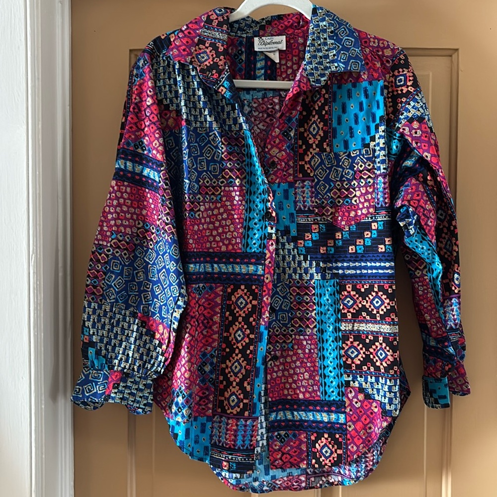 Vintage Pattern Button Down Shirt - image 1